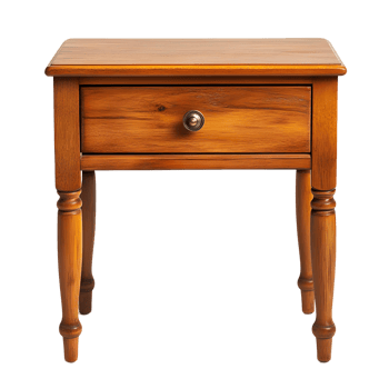 Wooden nightstand with a drawer sits on a transparent background png