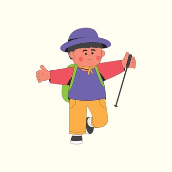Happy boy hiking character illustration vector