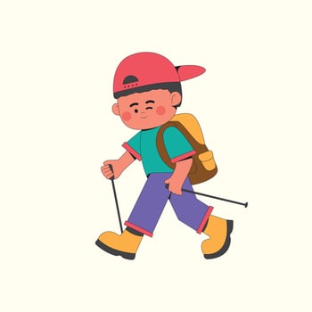 Cute boy hiking character illustration vector