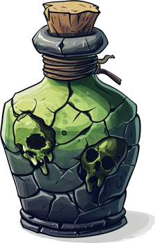 Ancient Stone Bottle Holds Glowing Green Liquid Skulls png