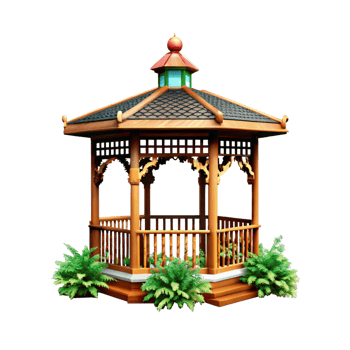 Wooden Gazebo with Decorative Details png