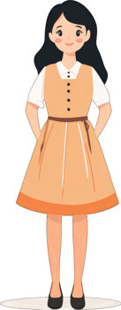 A Young Girl Wearing a Peach Dress and Black Shoes png