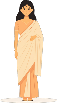 Woman in Elegant Cream Colored Sari png