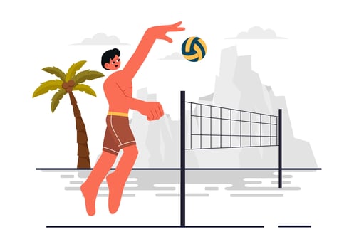 Illustration of a Summer Beach Volleyball Match on Sandy Terrain vector