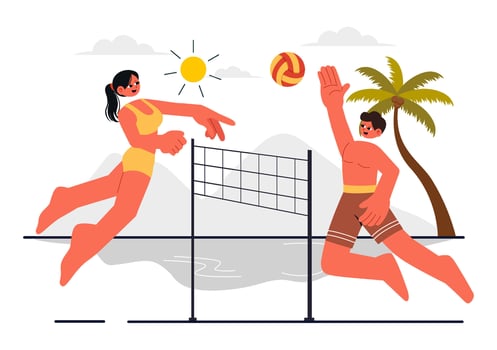 Summer Sports Scene Featuring Beach Volleyball Players in Flat Style vector