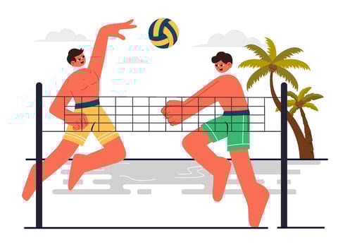 Beach Volleyball Player Serving the Ball on Sand in a Cartoon Background vector