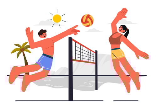 Flat Cartoon Design of Beach Volleyball Sports Activity in Summer vector