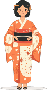 Young Woman Wearing a Traditional Orange Kimono png
