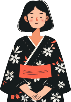 Young Woman Wearing A Black Floral Kimono png