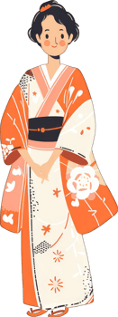 An illustration of a woman in a traditional japanese kimono png