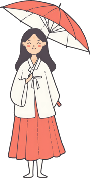 Girl in Hanbok Under a Red Umbrella png