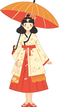 Girl in Hanbok with Orange Umbrella png