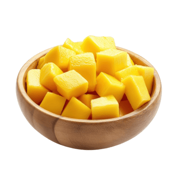Sweet Mango Cubes in Bowl on transparent background. png
