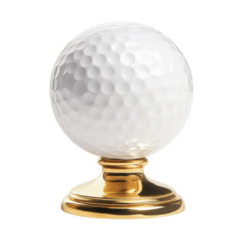 Shiny Golf Ball on Golden Stand on transparent background. png