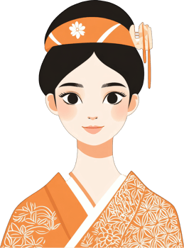 Young Woman in Traditional Orange Kimono Dress png