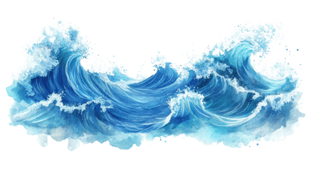 Watercolor painting of powerful ocean waves crashing png
