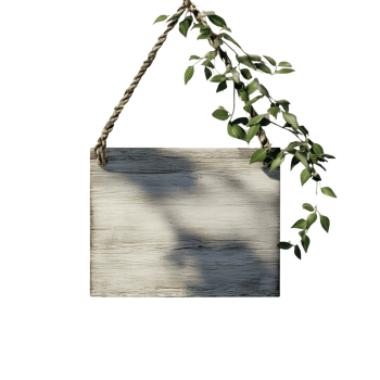 Wooden Sign Hanging With Green Vine Decor png