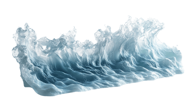 A digital rendering of an ocean wave isolated on black png