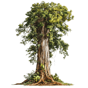 Lush Green Tree with Exposed Roots and Extensive Foliage png