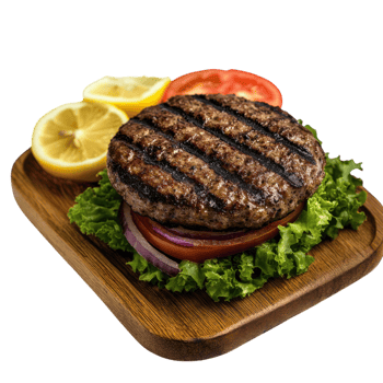 Juicy Grilled Burger on Wood on transparent background. png