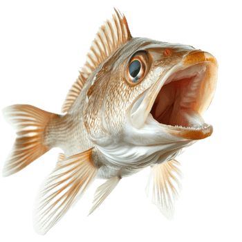 Open mouthed Fish White Fins on transparent background. png