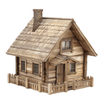 Rustic Wooden House Mockup on transparent background. png