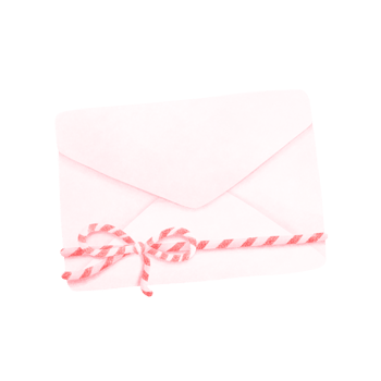 Watercolor painting of a white envelope in pink tones with a white-red string tied at the bottom. png