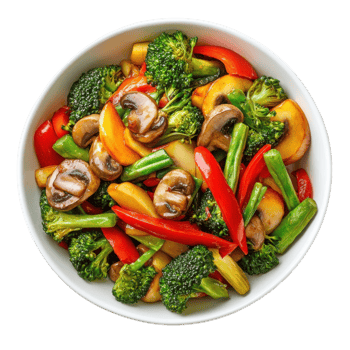 Vibrant Stir Fry Vegetable Bowl on transparent background. png