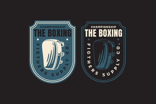 punching pad glove with rectangle shape retro badge logo design collection set for boxing, fighter, martial art sport. boxing target pad mitt fight gear vintage illustration element design. vector