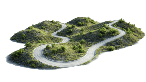 Winding Road Across Lush Green Hills png
