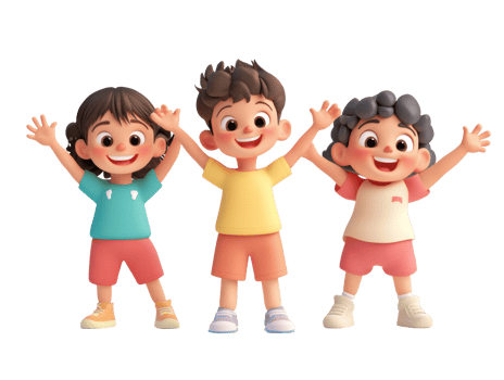 Three Happy Children Raise Their Hands Joyfully png