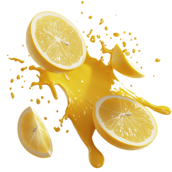 Lemon slices splashing vibrant yellow juice png