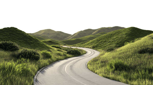 Winding Road Through Lush Green Rolling Hills png