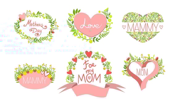 Mothers Day Card Templates Set, Design Element with Blooming Flowers Can Be Used for Greeting Card, Invitation, Poster, Banner Illustration vector