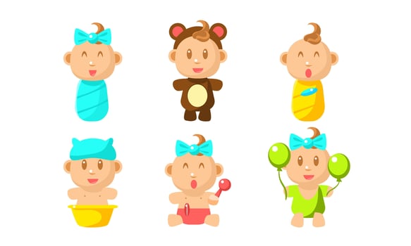 Cute Little Baby Character Set, Adorable Infant Baby Daily Routine Illustration vector