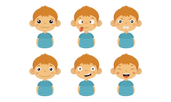 Cute Boy Facial Emotions Set, Kids Face with Different Expressions Illustration vector