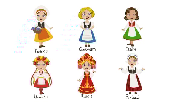 Kids in Traditional Costumes Set, France, Germany, Italy, Ukraine, Russia, Finland Illustration vector