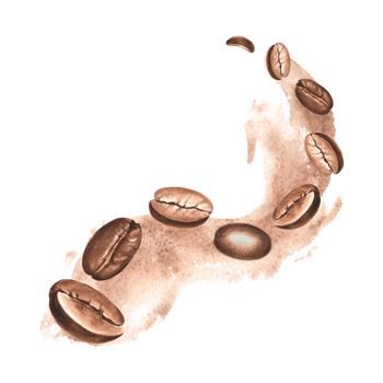 Roasted coffee beans with stain. Watercolor hand drawn illustrations isolated. Ingredients for aromatic morning drink. Clipart of Arabica grains. Template for packaging, cafe, postcard. png