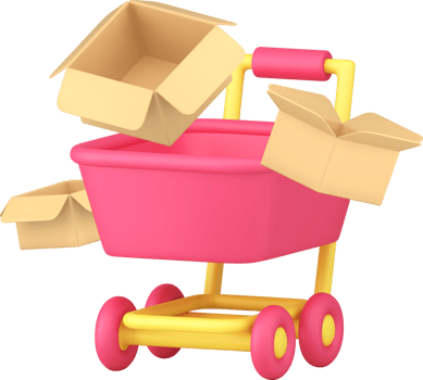 Shopping purchase buying goods trolley and cardboard box 3d icon illustration png