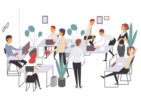 Business People haracters Working in Office, Coworking Space with Working Men and Women Illustration vector