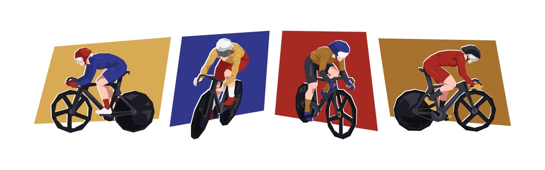 Set of female track cycling athlete. Sport, race, competition concept. Isolated on white background. Flat illustration. vector