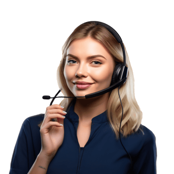 female support phone operator in headset. blonde woman wearing headset isolated on transparent png