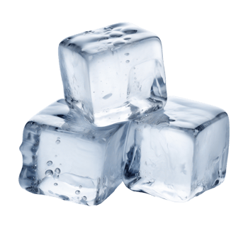 Three transparent ice cubes, isolated on transparent png