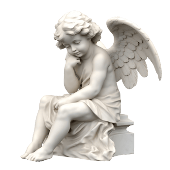 Marble statue of a cherub sitting, isolated on transparent png