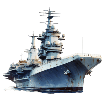 Battleship isolated on transparent. Military ship Model warship. Side view and top on the water. png