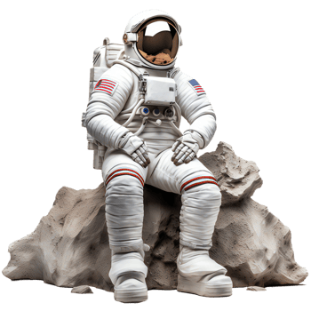astronaut on the Moon sitting on a rock, isolated on transparent png