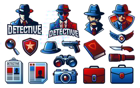 Detective agency icons in gradient design vector