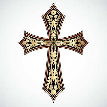floral ornament golden cross vector