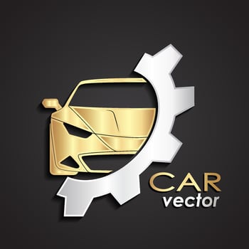 3d golden silver car logo with cogwheel vector