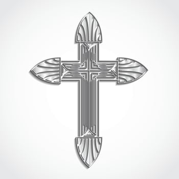 3d silver cross art deco stile vector